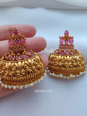 Traditional Pink Stone Half Jhumka