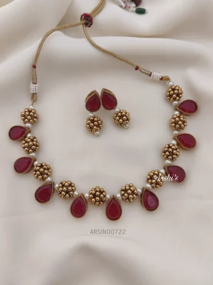 Red Stone Gold Ball Necklace