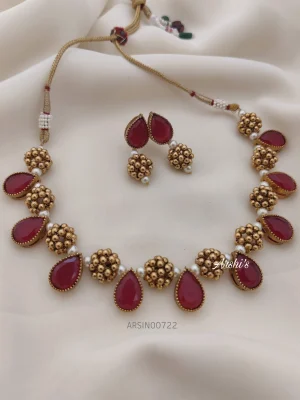 Red Stone Gold Ball Necklace