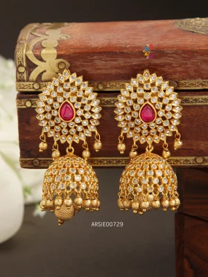 Gold Bead AD Stone Jhumka