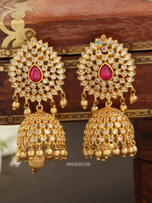 Gold Bead AD Stone Jhumka