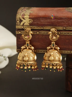 Peacock Design Gold Bead Jhumka