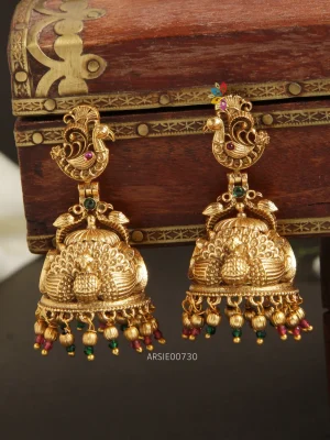 Peacock Design Gold Bead Jhumka