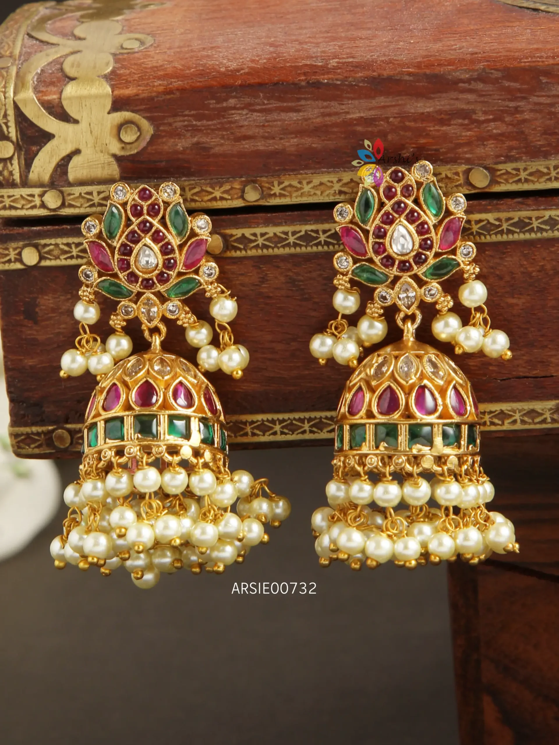 Nayeli Golden Pearl Jhumka – Adore By Priyanka