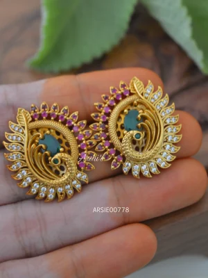 Beautiful Peacock AD Stone Ear Studs