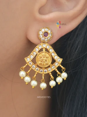 Lakshmi Coin Pearl Drop Earrings