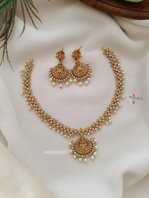 Lakshmi Pendant AD with Pearls Necklace