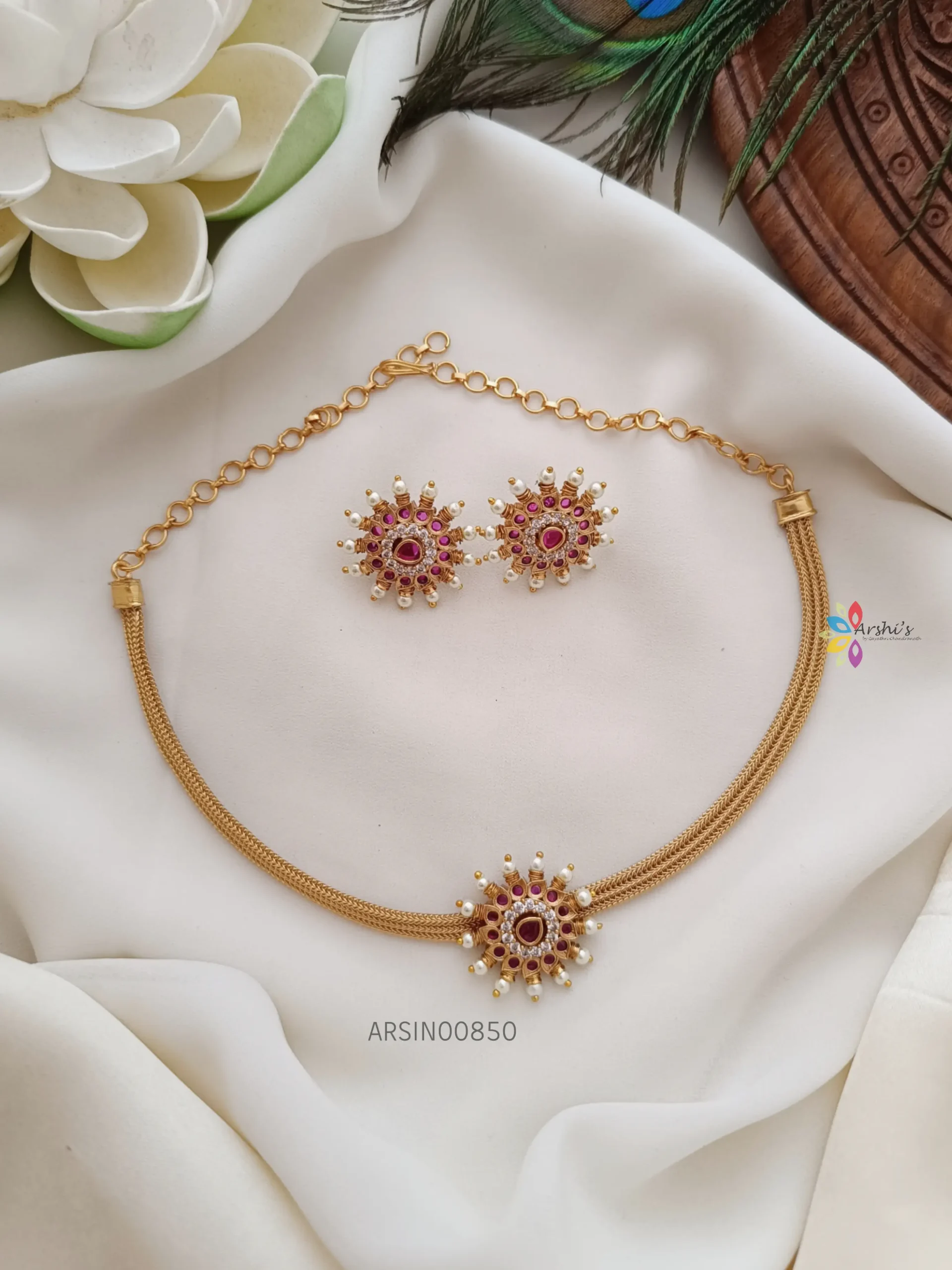 Red Stone and Pearl Hasli Necklace