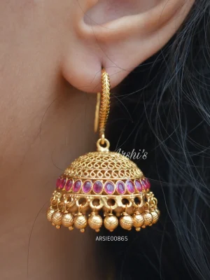 Red Stone Gold Drop Jhumka