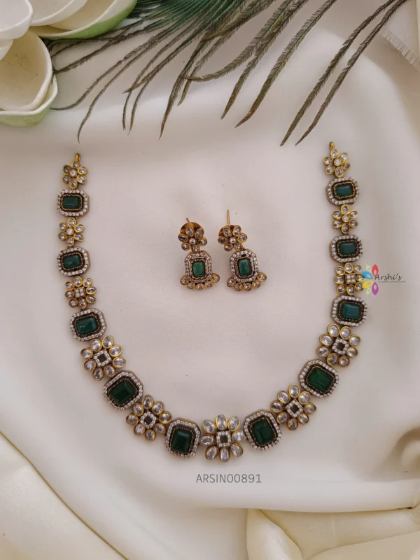 Buy Green Stone Triangular Embellished Necklace Set by Studio6 Jewels  Online at Aza Fashions.