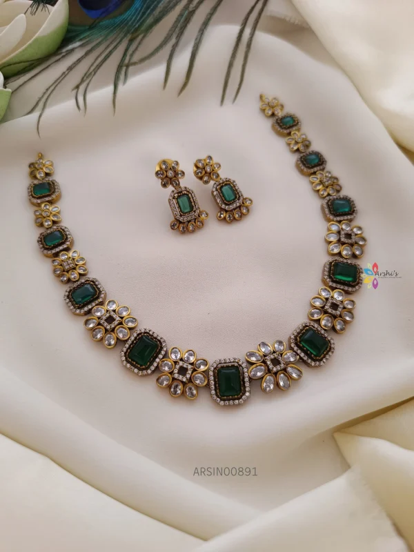 Green Stone Necklace Set | Artificial Stone Necklace | Saaj
