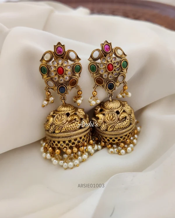 Navarathna Stone Bridal Jhumka