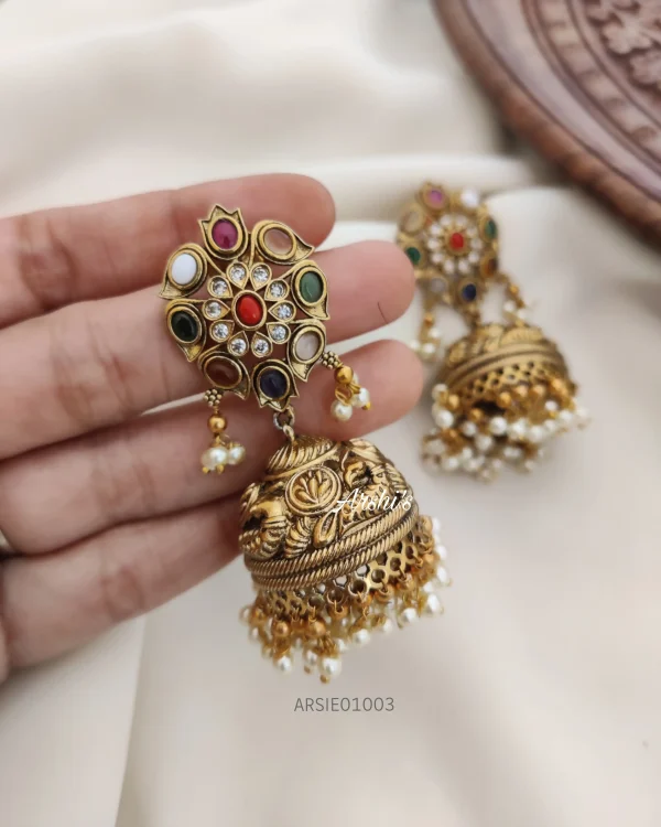 Navarathna Stone Bridal Jhumka