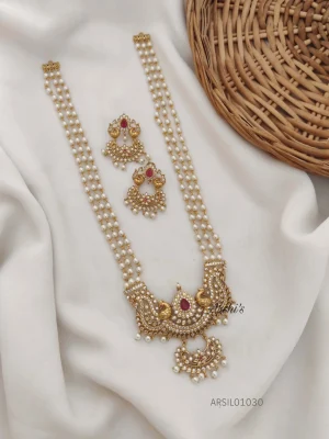 Three Layer Pearl with Peacock Pendant Haram