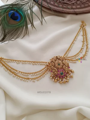 Peacock Design Hair Brooch with Pearl Layer Chain
