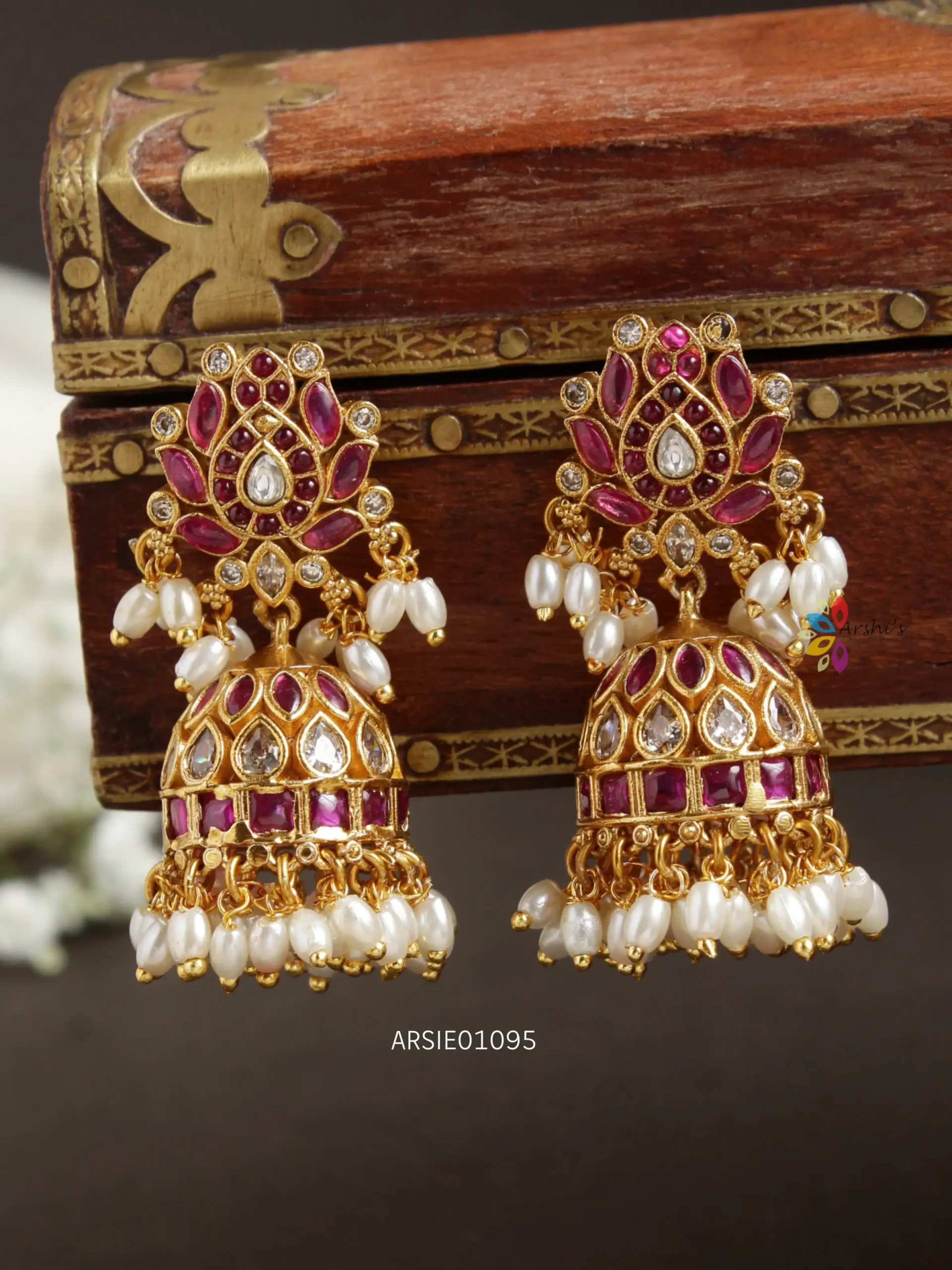 German Silver Traditional Look Gold Plated Black and White Stone with Mogra  Pearl Designer Stud Chandbali Partywear Dangler Earrings for Women and  Girls. | K M HandiCrafts India