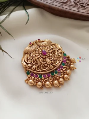 Dual Peacock Gold Bead Drops Hair Accessory