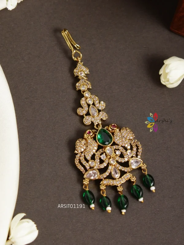 Elegant Green Bead Maang Tikka