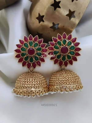 Red and Green Stone Bridal Jhumka