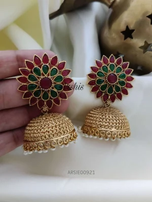 Red and Green Stone Bridal Jhumka