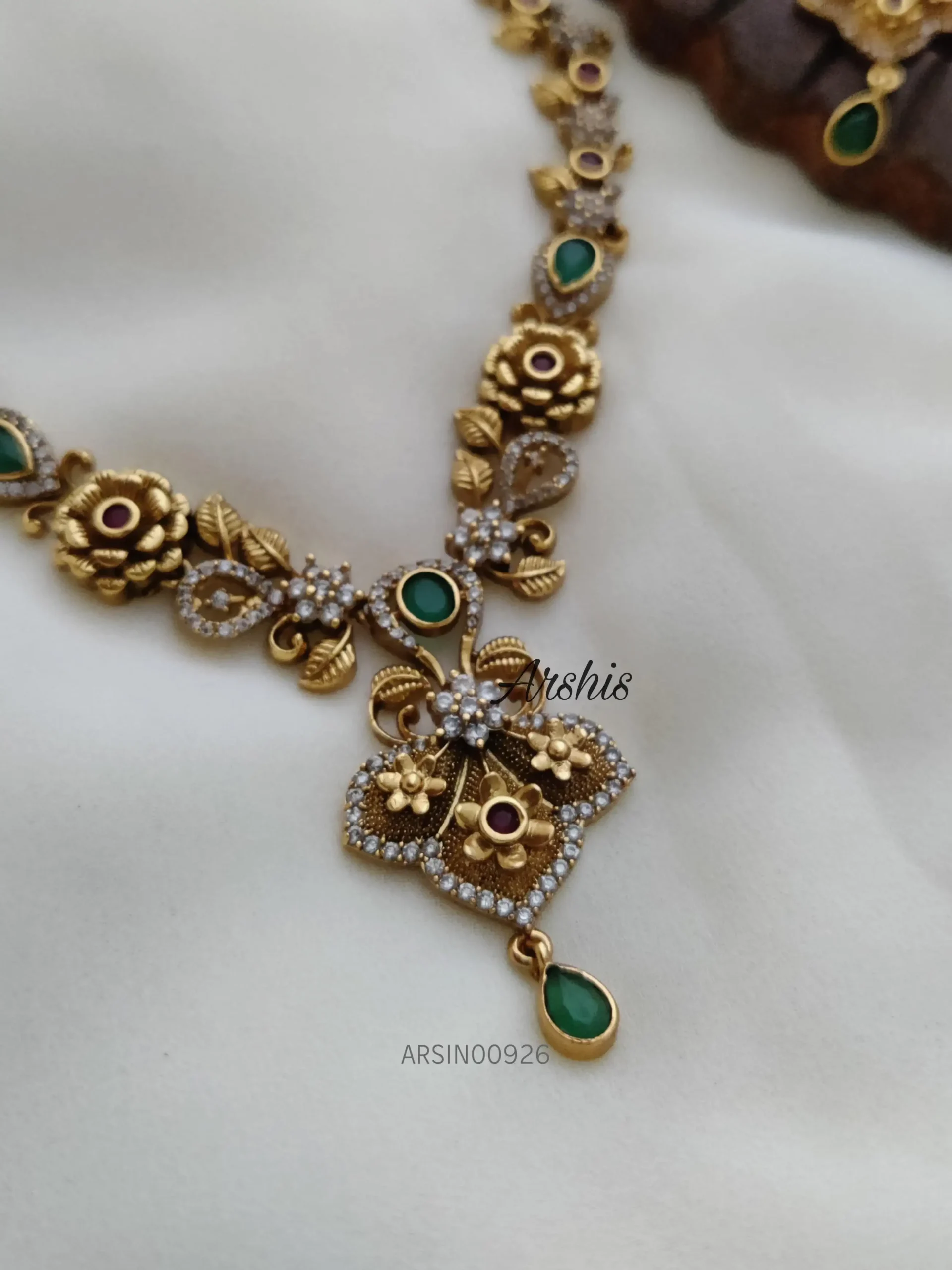 Emerald and White Stone Necklace