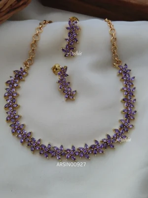 Flower Design Purple Stone Necklace