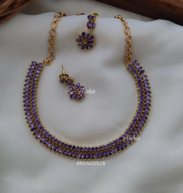 Gold Plated Cubic Zirconic Purple Necklace - VVS Moissanite Diamond MI –  peardedesign.com