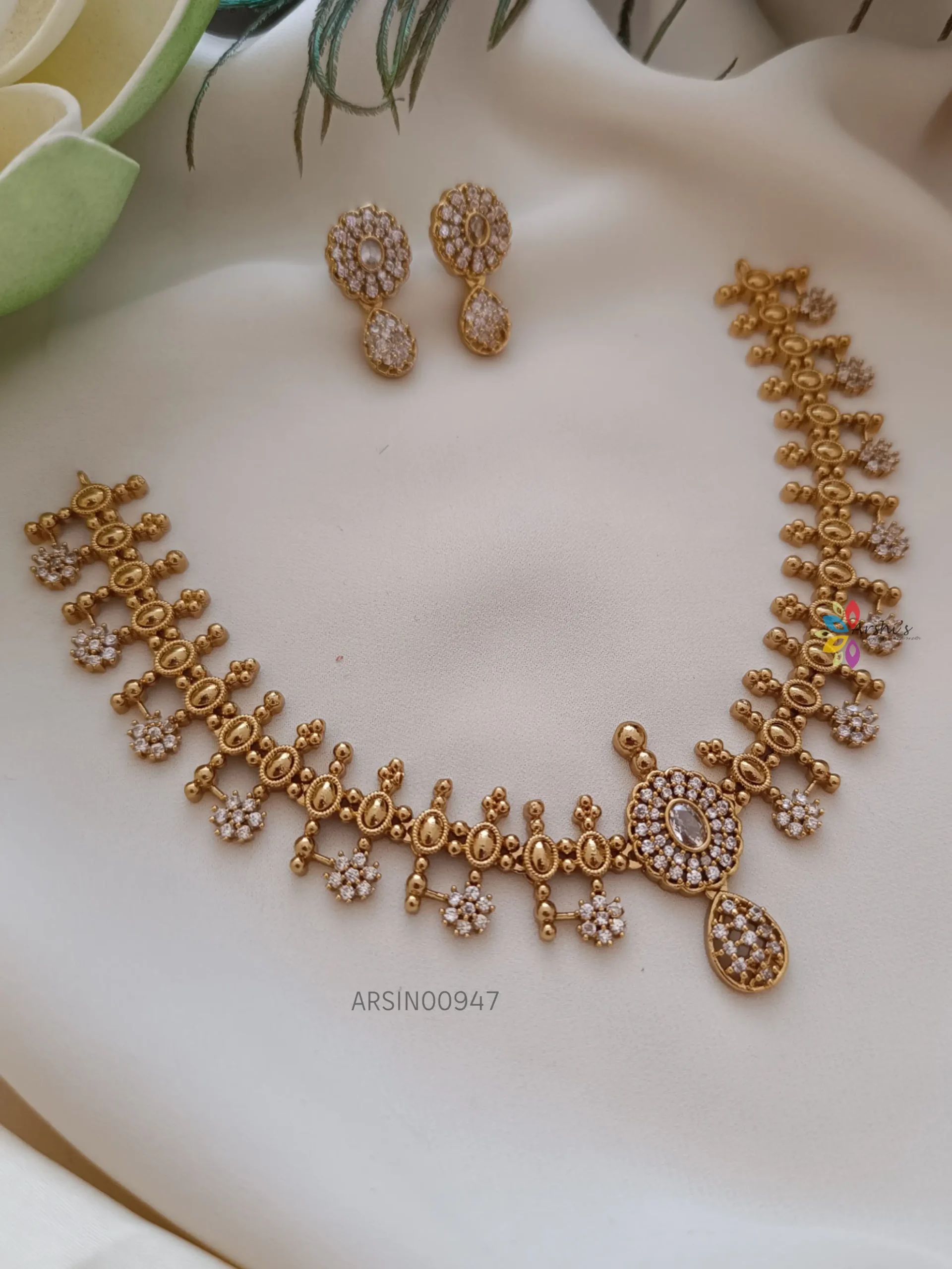 Gold Alike White AD Stone Necklace