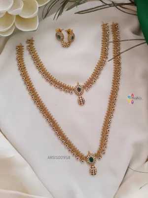 Emerald and AD White Stone Semi Bridal Combo set
