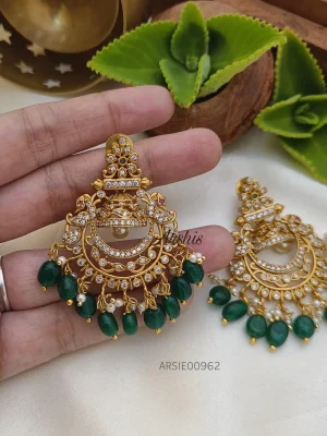 AD Stone Green Bead Chandbali Earrings