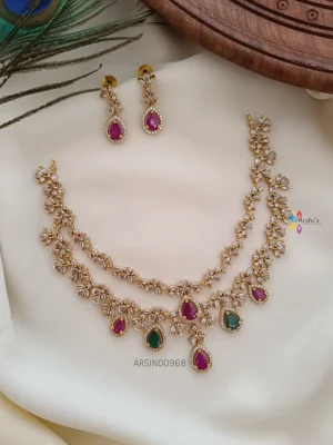 Elegant Diamond Alike Two Layer Necklace