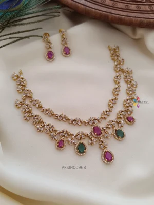 Elegant Diamond Alike Two Layer Necklace