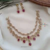 Diamond Alike Pink Stone Two Layer Necklace