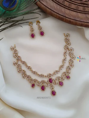 Diamond Alike Pink Stone Two Layer Necklace