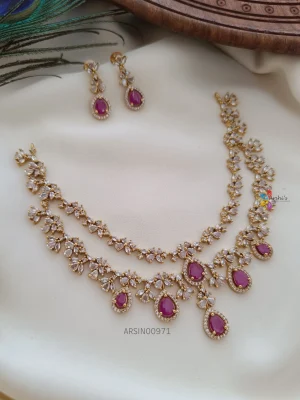 Diamond Alike Pink Stone Two Layer Necklace