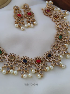 Navarathna Stone Pearl Drop Necklace