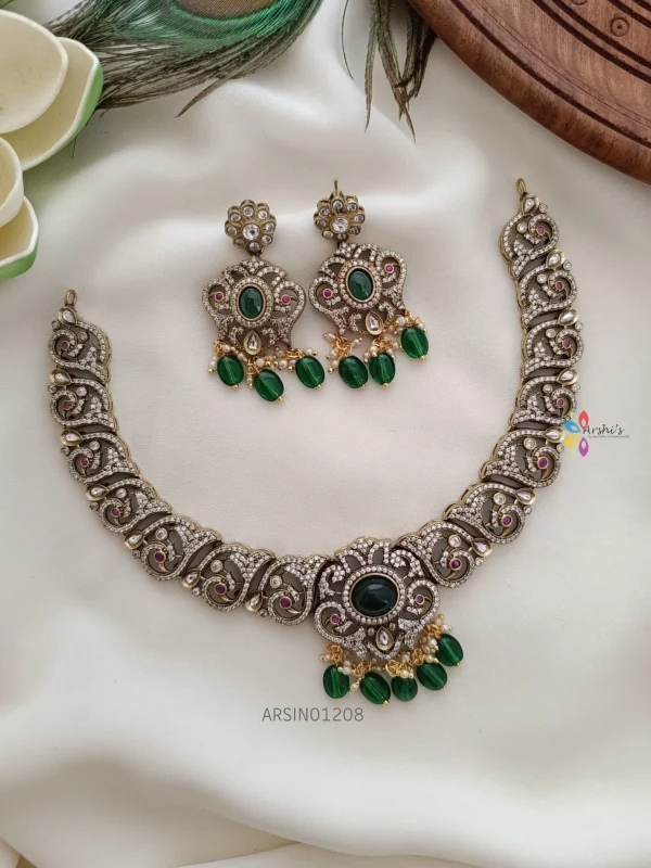 Buy Heavy Emerald Stone Necklace With Matching Pair of Earrings,wedding and  Engagement Jewelry Online in India - Etsy