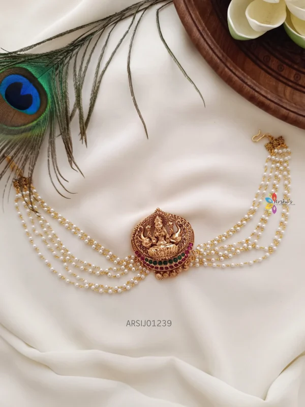 Traditional Temple Hair Brooch with Pearl Chain
