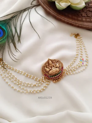 Traditional Temple Hair Brooch with Pearl Chain
