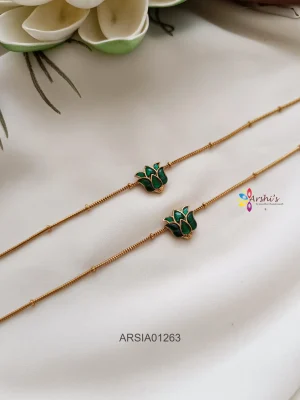 Double Lotus Design Green Stone Anklets
