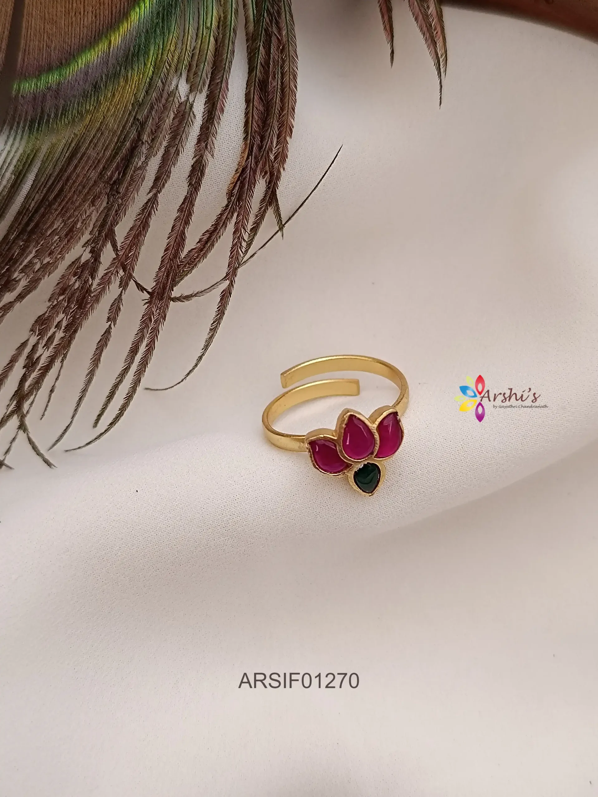 Buy Mahi Beautiful Solitaire Crystal and Ruby Stone Adjustable Finger Ring  online