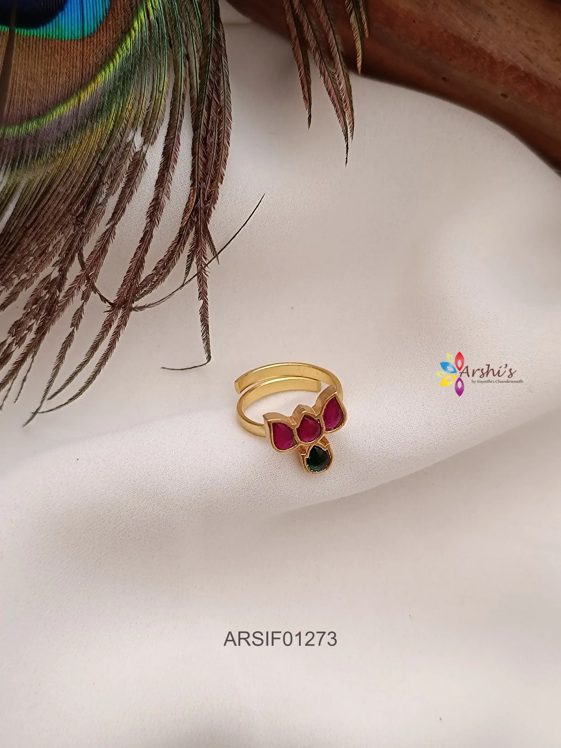 CZ,Ruby Stones,2 Layer Oval Flower Design Gold Finished Premium Quality Finger  Ring Buy Online