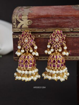 Red Kemp Stone Bridal Jhumka