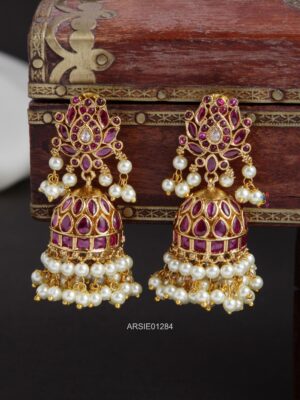 Red Kemp Stone Bridal Jhumka