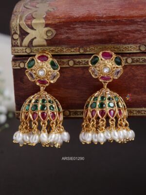 Kemp Red and Green Stone Jhumka