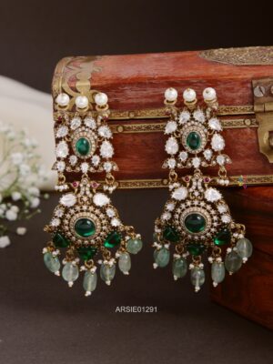 Green Bead Victorian Earrings
