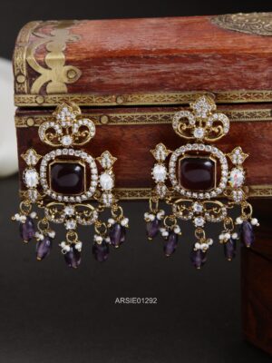Victorian Purple Stone with Bead Earrings