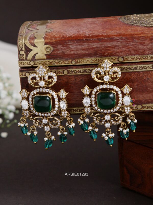 Victorian Green Stone with Bead Earrings