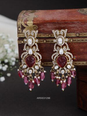 Victorian Red Stone with Bead Earrings