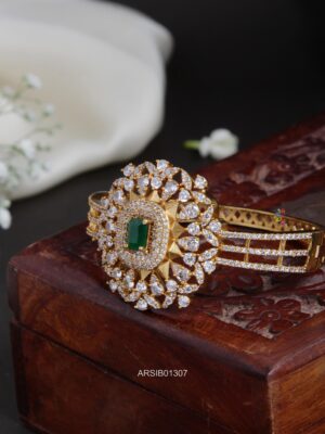 AD White and Emerald Stone Bracelet Bangle
